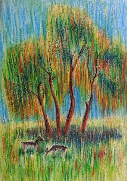 Пейзаж цветными карандашами