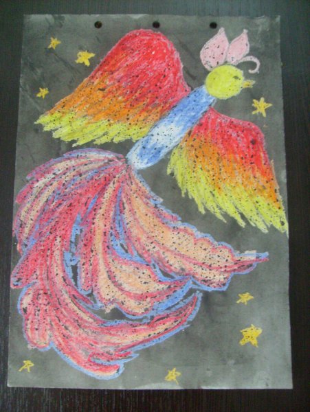 Рисование восковыми мелками Жар птица