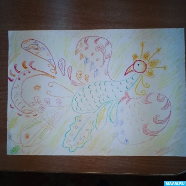 Рисование восковыми мелками Жар птица
