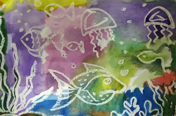 Рисование воском и акварелью