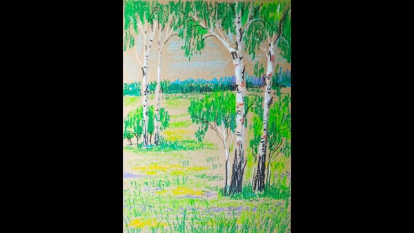 Рисование березы мелками