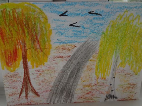 Осенний лес восковыми мелками