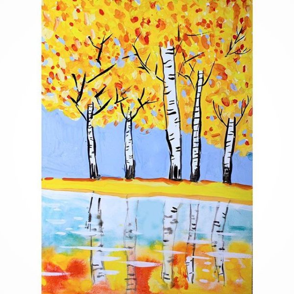 Рисование осенние Берёзки