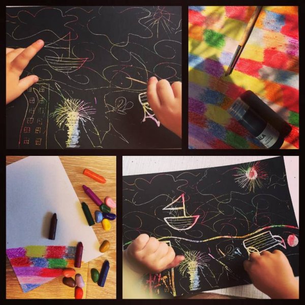 Граттаж техника восковые мелки