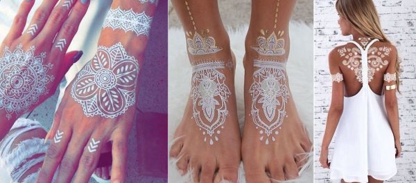 Белое мехенди на ноге