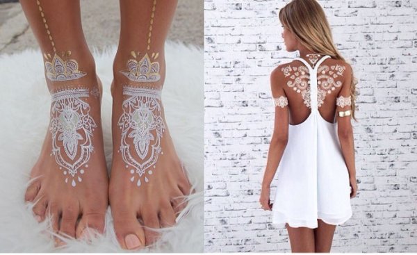 Мехенди белой хной на ноге