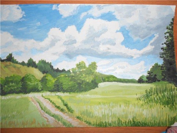 Пейзаж лето гуашью легко