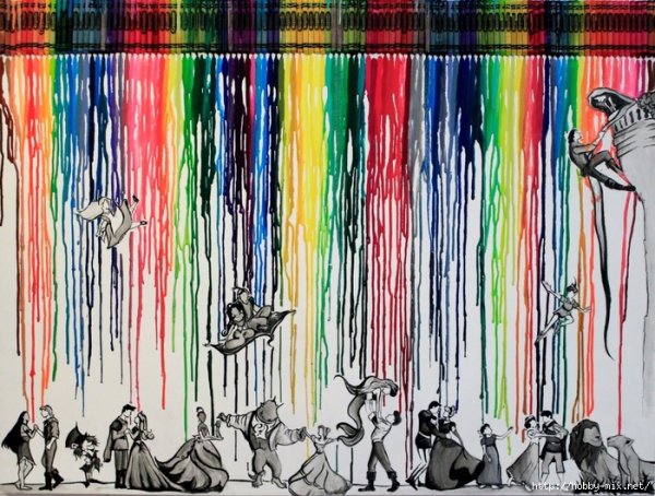 Рисование восковыми мелками и феном