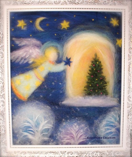 Картины из шерсти новый год