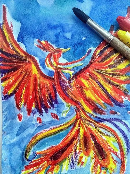 Восковые мелки и акварель