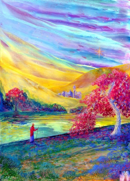 Пейзаж восковыми мелками