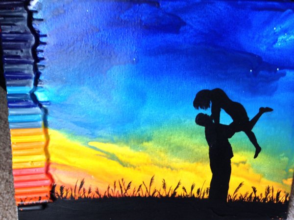 Силуэт восковыми мелками