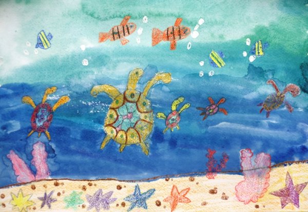 Рисование восковыми мелками Морское дно старшая группа
