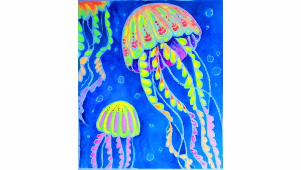 Подводный мир восковыми мелками и акварелью