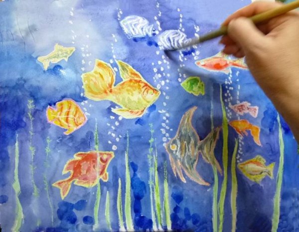 Рисование для детей подводный мир акварель и гуашь