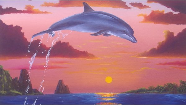 Дельфины пастелью