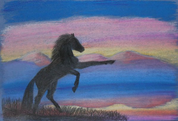 Лошадь восковыми мелками