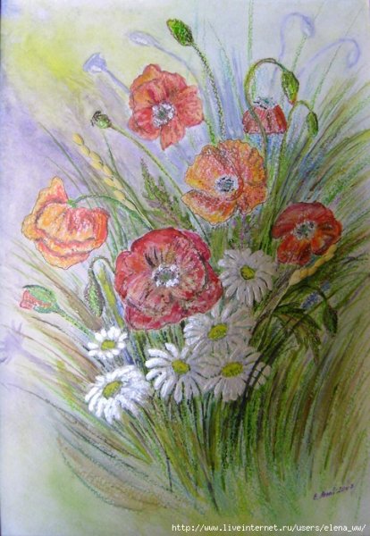 Букет цветов цветными карандашами
