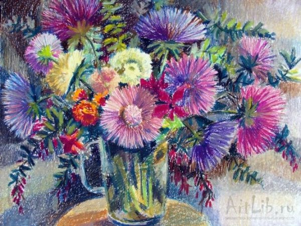 Цветы масляными мелками