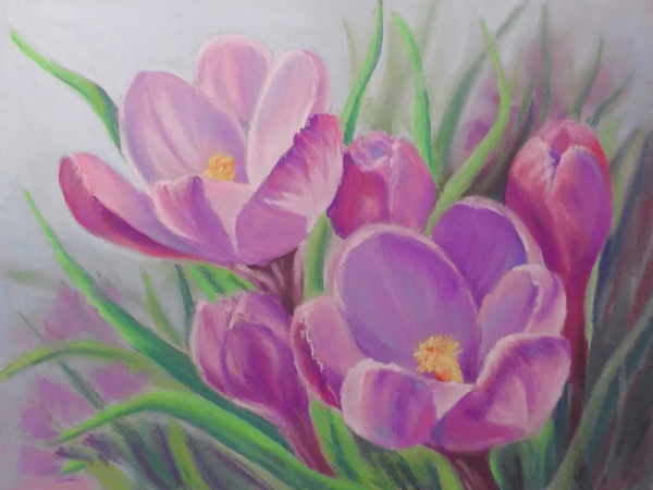 Весенние цветы пастелью