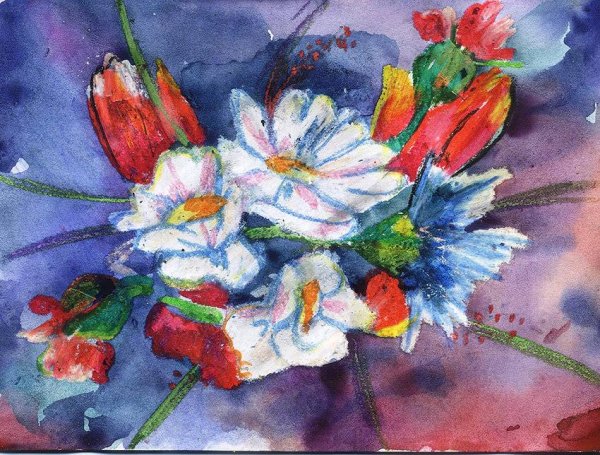 Цветы восковыми мелками