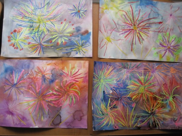 Акварель и восковые мелки техника