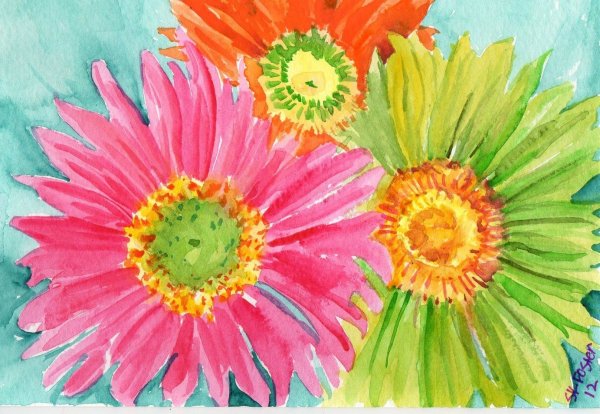 Герберы пастелью