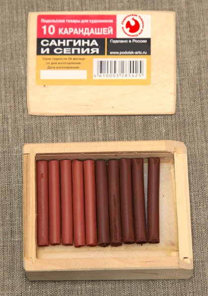 Сангина/сепия ассорти в деревянном пенале 10 карандашей