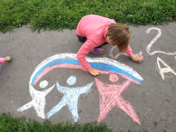 Машина мелками на асфальте