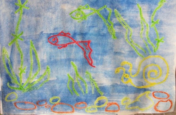 Восковые мелки и акварель