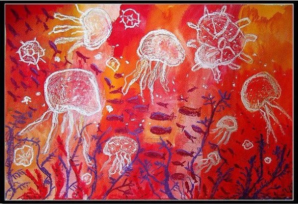 Осенний лес восковыми мелками