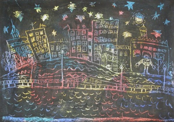 Техника рисования граттаж ночной город