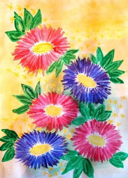 Цветы восковыми мелками