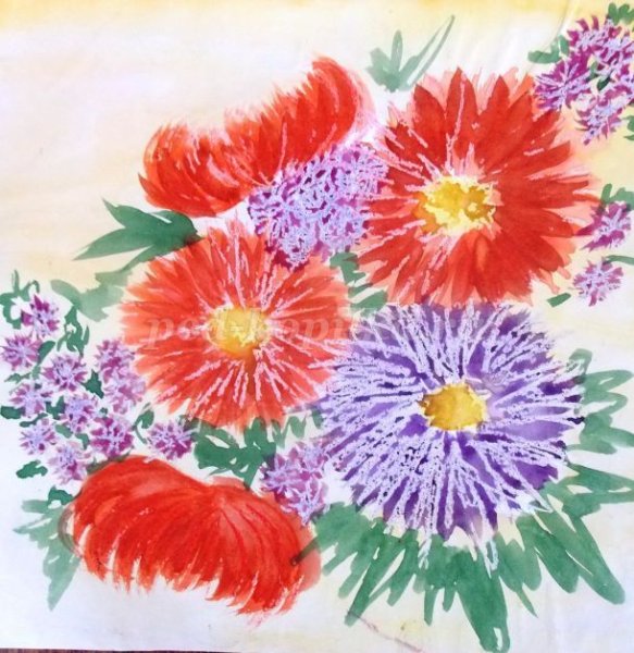 Рисование восковыми мелками и акварелью