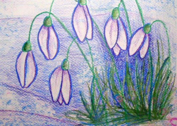 Подснежники акварель восковые мелки