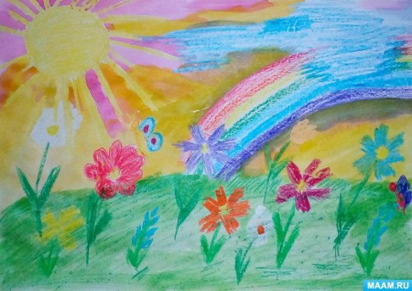 Рисование восковыми мелками лето