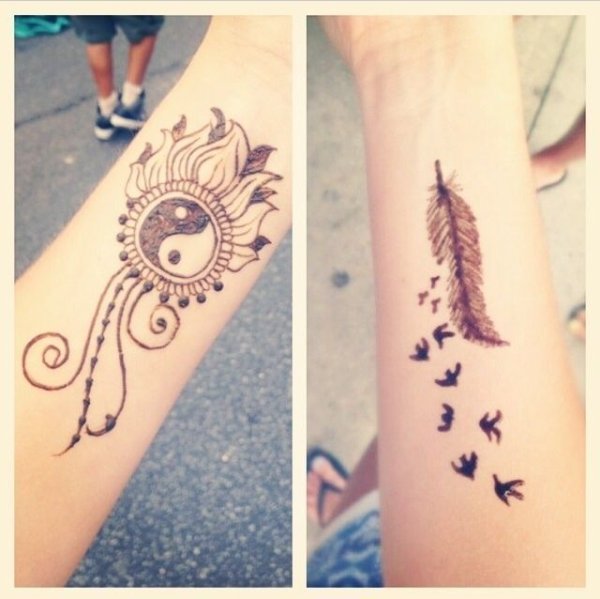 Мехенди на запястье легкие перо