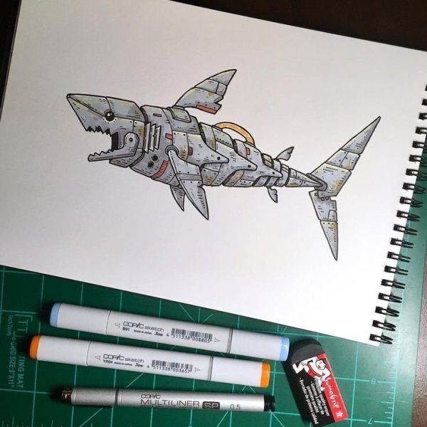 Рисунки маркерами акула