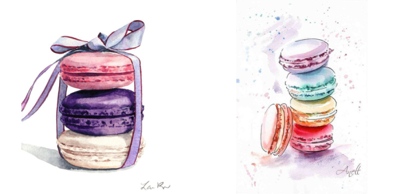 Пирожное макаронс скетч акварелью