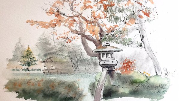 Скетчинг японский сад