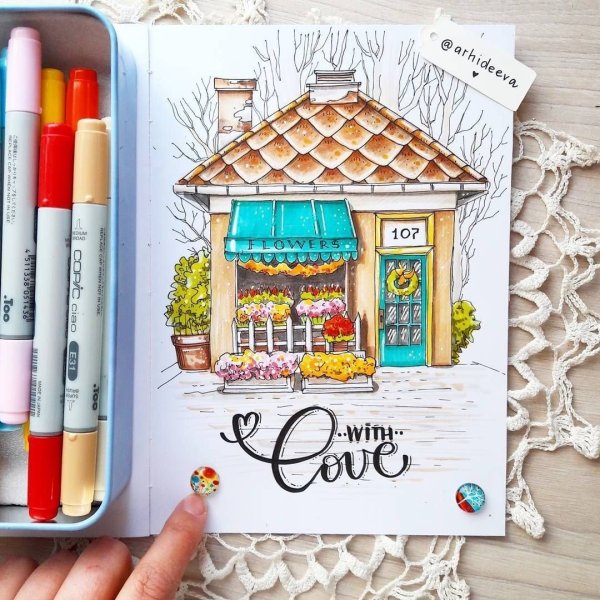 Кофе скетч маркерами