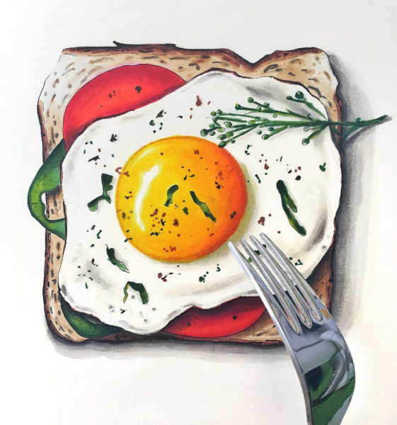 Скетчинг яичница маркерами