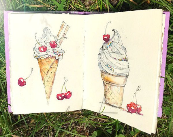 Акварельный скетч мороженое