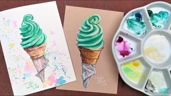 Мороженое цветными карандашами