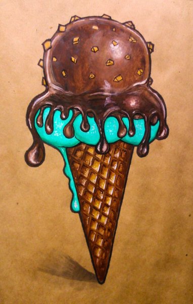 Рожок мороженого акварелью