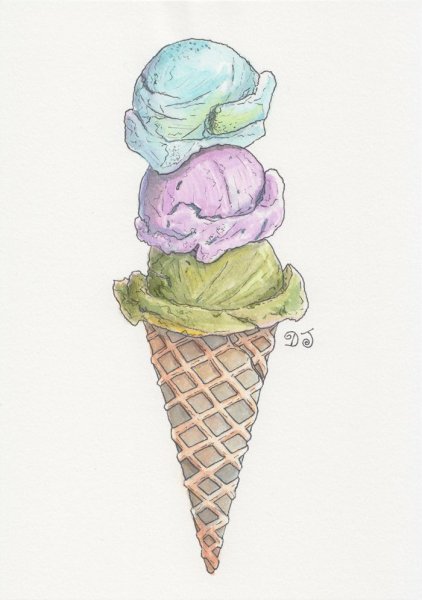 Рожок мороженого акварелью