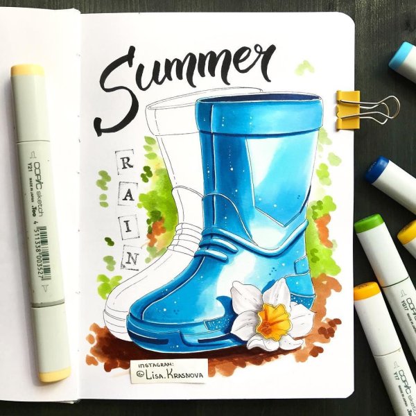 Скетчи маркерами резиновые сапоги