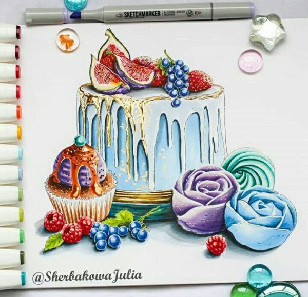 Рисунки маркерами выпечка