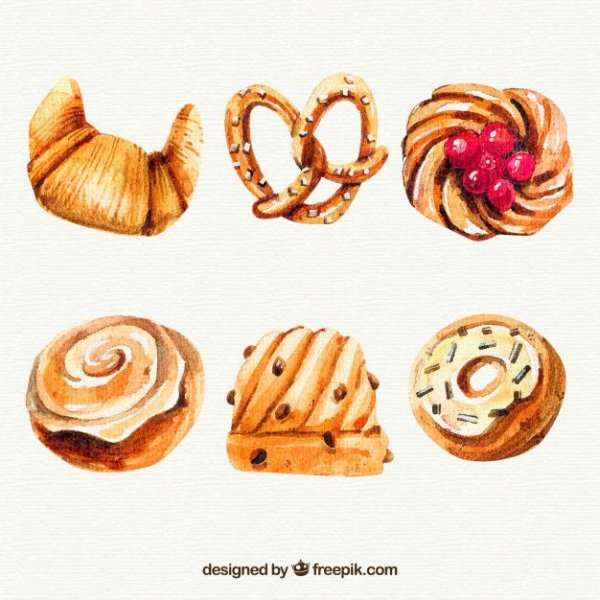 Булочки акварелью