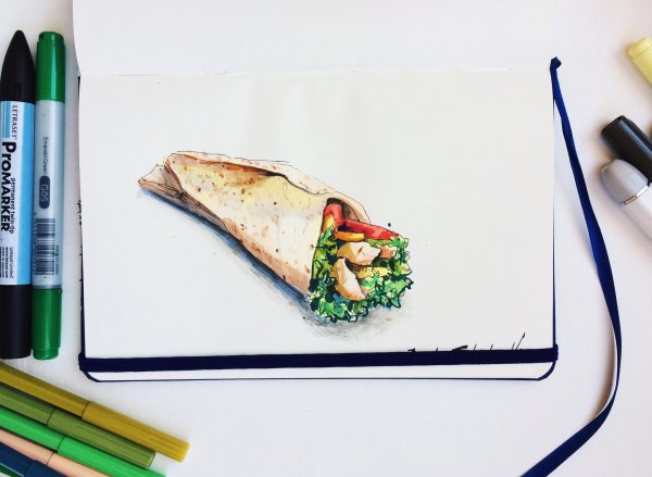 Еда маркерами для скетчинга